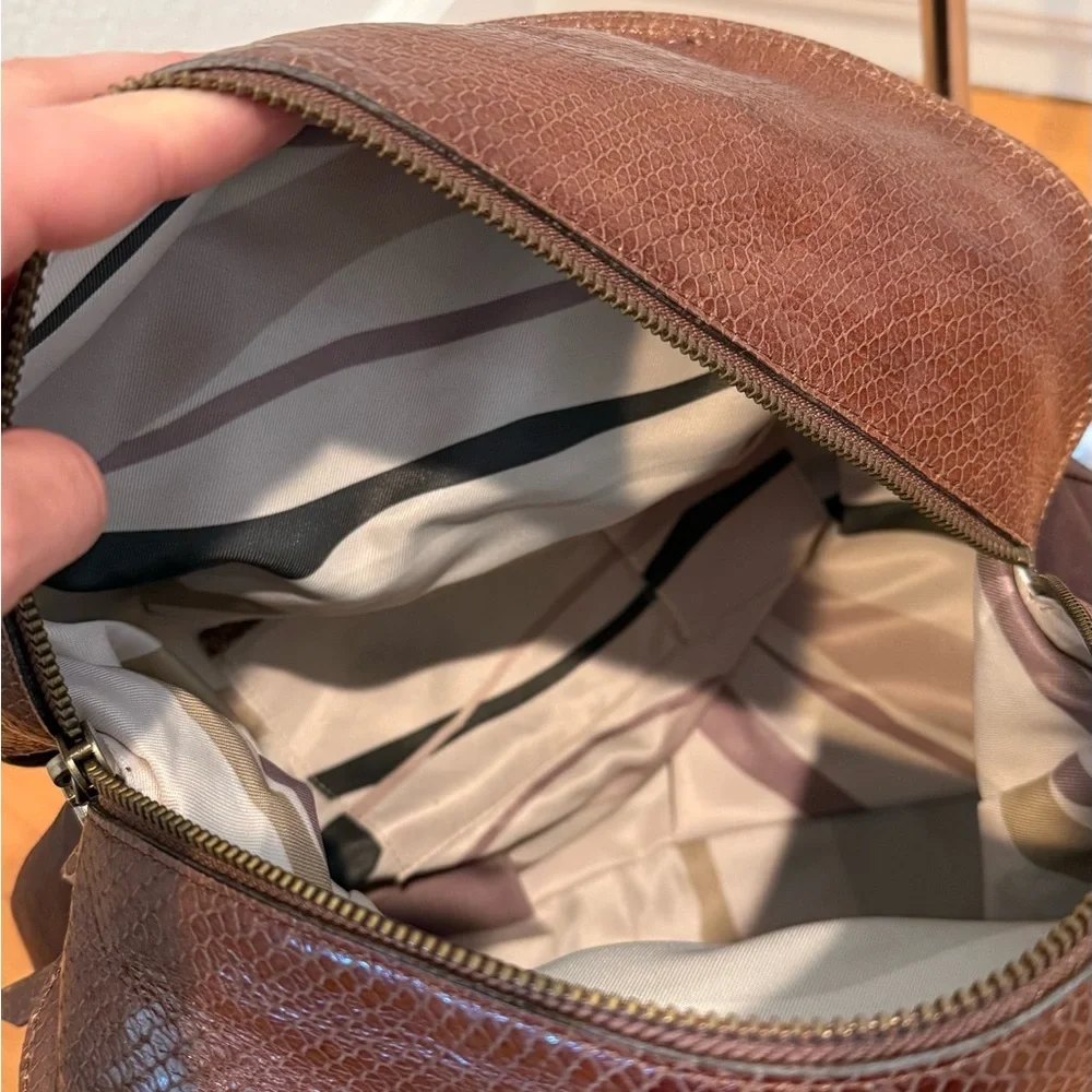Soft Brown Leather Hobo Handbag with Textured Trim